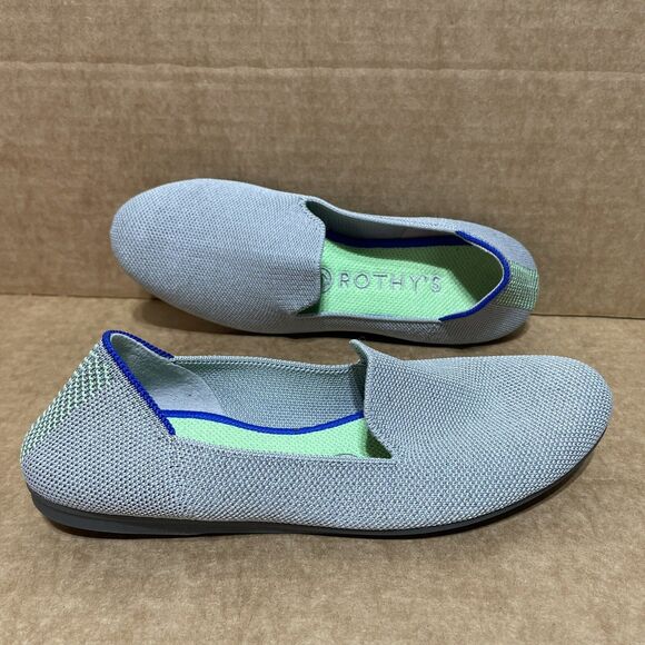 Rothy’s Shoes - Rothy's The Flat Gray Ballet Flats Round Toe Womens Size 7 Dot Green EUC!